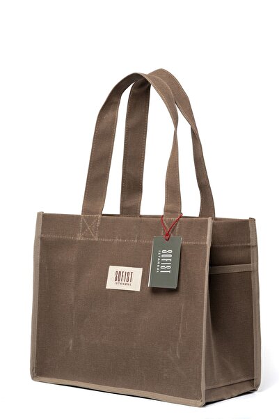 Sofist İstanbul Καφέ Moyen Waxed Canvas Tote Bag Γυναικεία τσάντα ώμου από κερωμένο καμβά