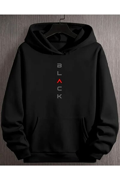 FUFLUNS سويت شيرت بقلنسوة أسود مطبوع كبير الحجم للجنسين للنساء/الرجال