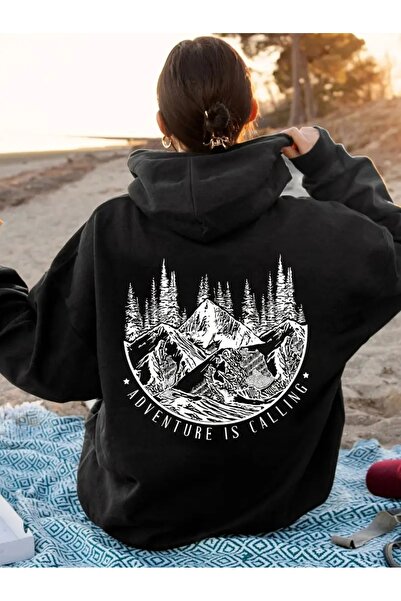 FUFLUNS ADVENTURE IS CALİNG سويت شيرت مطبوع كبير الحجم