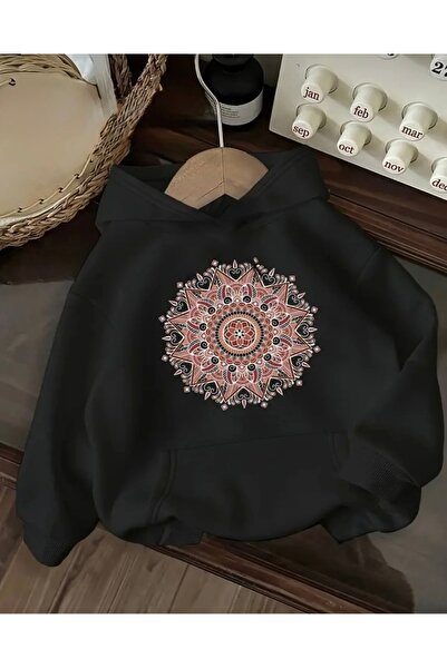 FUFLUNS سويت شيرت بقلنسوة كبير الحجم مطبوع عليه ماندالا للجنسين (نسائي/رجالي)