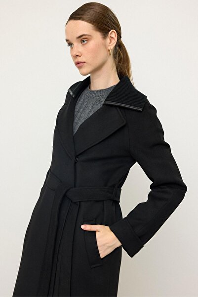 Olcay Knitwear Collared Raglan Sleeve Cashmere Coat Black 3099
