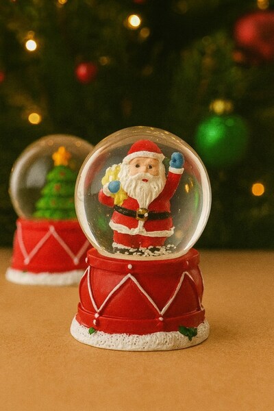 BiTon Toptan Noel Baba Figürlü LED Işıklı Kar Küresi 6,5 cm – Yeni Yıl Yılbaş...