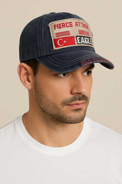 CosmoOutlet Синя Fierce Attack з вишивкою, зістарена, регульована, вінтажна бейсболка, унісекс капелюх