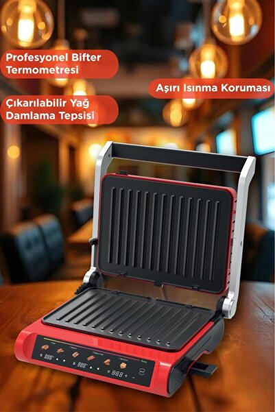 Torima TG-PRO1000 Siyah-Kırmızı 2200W Dijital Ekranlı Tost Izgara Makinesi Çıkarılabilir Plaka