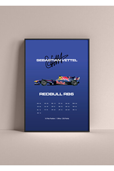 Wooden Factory Sebastian Vettel Redbull RB6 F1 Siyah Çerçeveli Poster Tablo -...