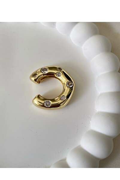 gaila design Altın Sarı Taşlı Çelik Tombul Earcuff Kıkırdak Küpe