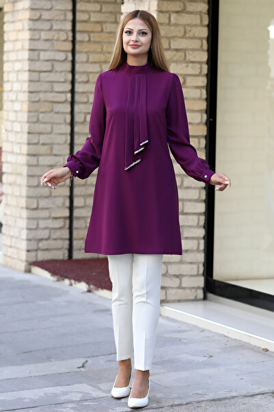 Raika Moda Işıltı Taş Detaylı Büyük Beden Tesettür Tunik