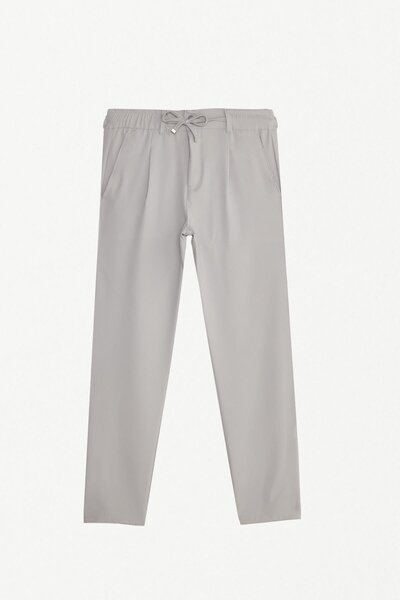 Tudors Men's Slim Fit Slim-Fit Elastic Lace-Up Detailed Gray Trousers