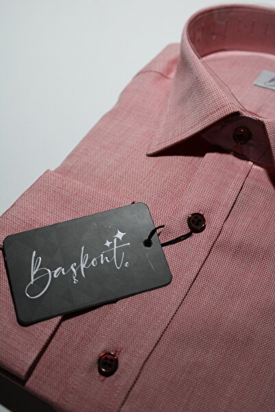 BAŞKONT % 80 Koton %20 Polyester Gül Kurusu Slim Fit Erkek Gömlek