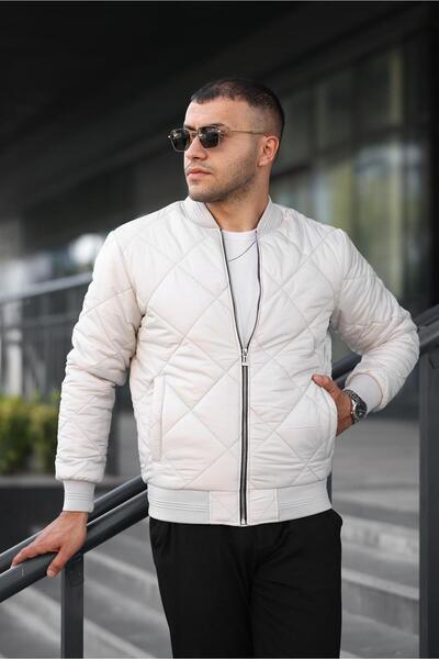 İBOSS MODA Quilted Bomber Seasonal Ribbed Lined Men's College Jacket