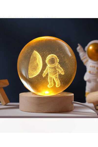 Genel Markalar 3D Astronot Kristal Cam Küre Gece Lambası, Beyaz Işıklı, Şık ve Havalı Dekorasyon Ürünü