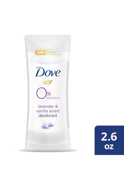 Dove Pack of 12 0% Aluminum Deodorant Lavender & Vanilla (74g)