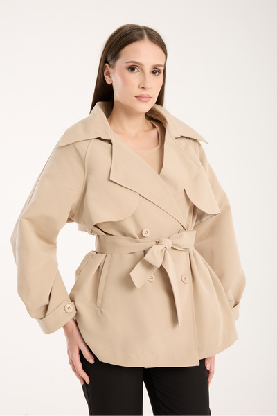 LE CARAMBOLE Жіночий бежевий короткий тренч з детальною підкладкою