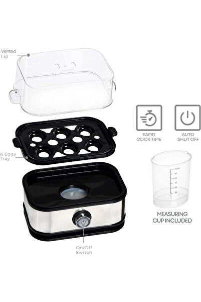 Yelajoy Egg Cooker,6 Egg Capacity,Electric Smart Stainless Steel,Auto Shut Off,with Tray and Lid,200W