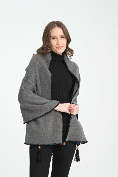 Cebe Tasseled Interlock Shoulder Shawl – Fisherman Stitch Women's Shoulder Accessory - Shoulder Shawl