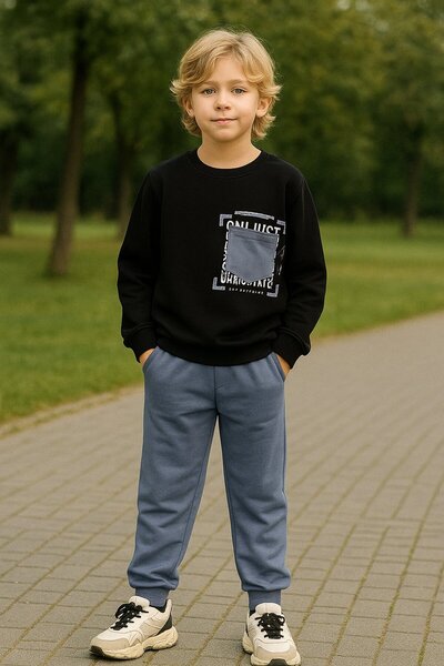 Yalçınoğlu Kids Boy's Cotton 2 Thread Bottom and Top Set |   4-12 Years Old I Daily Use I Comfortable Sports Combination