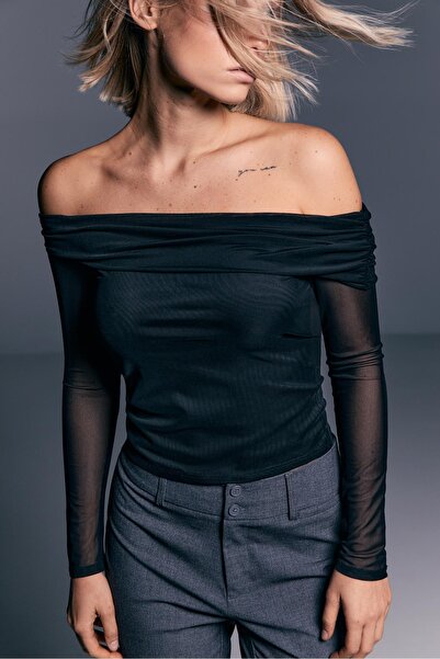 Stradivarius Asymmetric tulle top