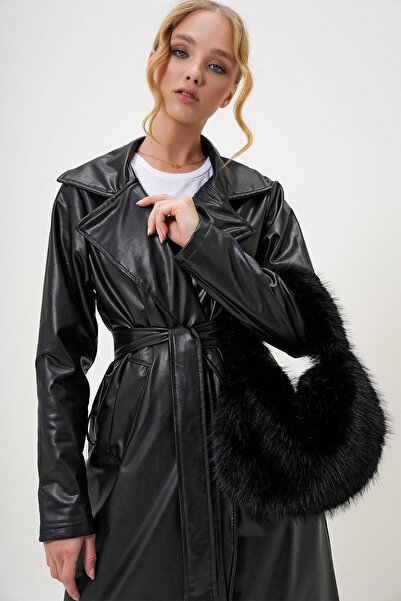 VAGGON Women's Black Furry Faux Fur Shoulder Bag Prmx13247