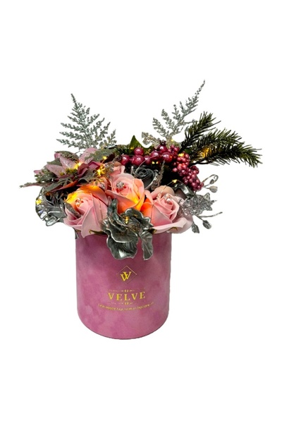 velve Aranjament Flower Christmas LED cu trandafiri de sapun si flori artizan...