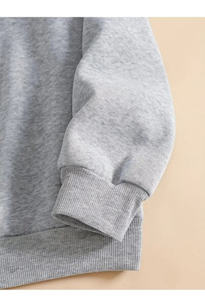 WOODROFFE Ανδρικό σετ αθλητικής φόρμας με λαιμόκοψη με στάμπα αεροπλάνου, μαύρο και γκρι, oversize