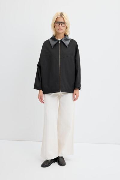 KADRİYE BAŞTÜRK Δερμάτινο μπουφάν με φερμουάρ μαύρο