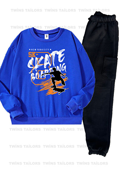 twins tailors Ρομπότ που παίζει μπάσκετ με εμπριμέ εσωτερικό στρώμα 2 τεμαχίων Unisex γκρι-μπλε παιδικό σετ αθλητικής φόρμας