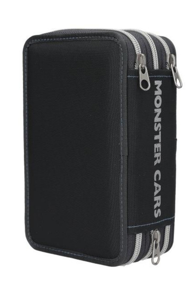 Next Plus Licensed Monster Cars 3 Compartment Pencil Case Led Police Car Fully Filled