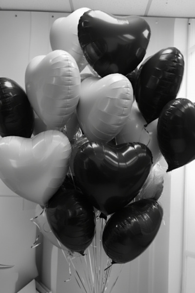 Baloncu Nene Siyah ve Beyaz Kalpli Folyo Balon Helyum 10 Adet Kalp Sevgili Sü...