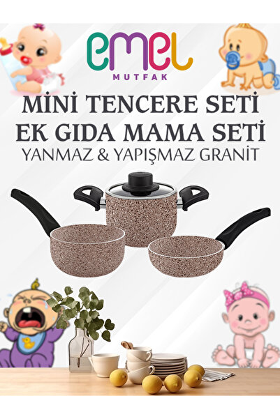 Emel Cooking Goods Emel 12 cm Mini Pot Set Beige (Extra Food Set)