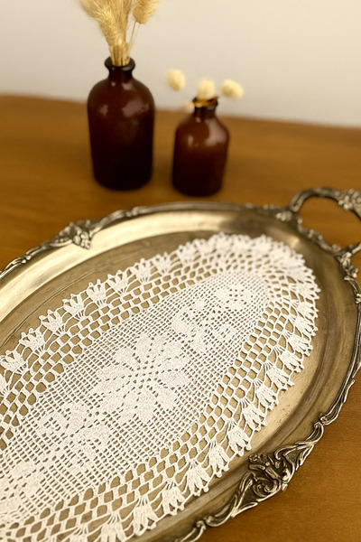 henaabag Tığ işi orta boy tepsi örtüsü, dantel sehpa örtüsü