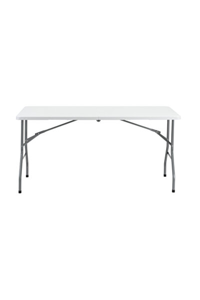 Lawazim Folding Picnic Table 150x70.5x74cm - White Fold-in-Half Plastic Trestle Table with Handle