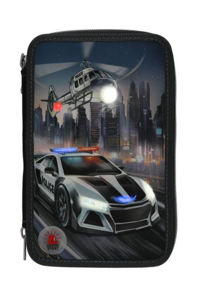 Next Plus Licensed Monster Cars 3 Compartment Pencil Case Led Police Car Fully Filled