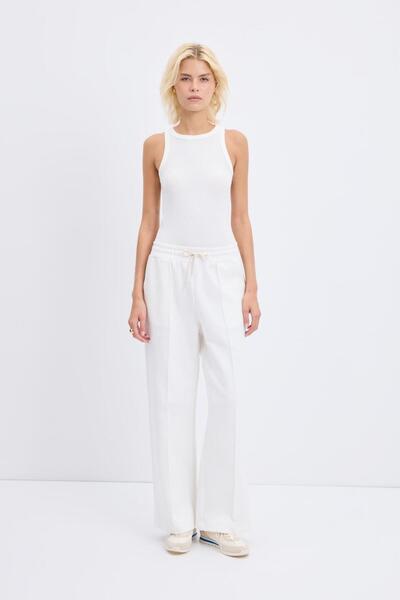 KADRİYE BAŞTÜRK High Waist Ribbed Stitching Detailed Trousers Ecru