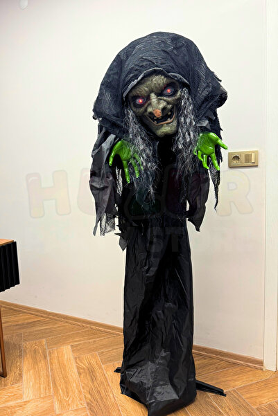 Huzur Party Store 180 Cm Konuşan Işıklı Dev Cadı Dekor Sese ve Harekete Duyarlı Halloween Partisi Cadılar Bayramı