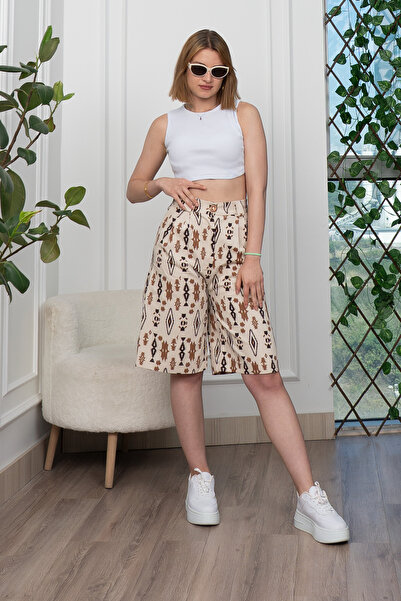 MissVina Baskılı Uzun Gabardin Kot Şort 30159