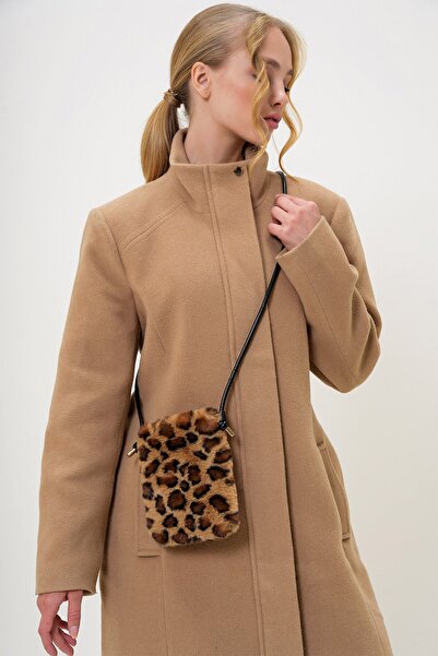 VAGGON Women's Leopard Leather Corded Magnet Closure Faux Fur Phone Bag Prmx13249