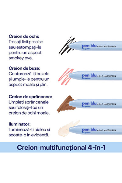 Bloom 4-in-1 Pen Blu makeup pencil in Rouge Chic shade and makeup remover sticks