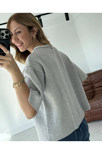 My Blog Γκρι γιακά Morgana Row Stone Knitwear Bluz-4367