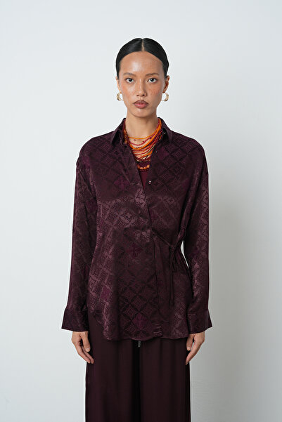 Orfeo Negro Cămașă cu model cu legături laterale de culoare burgundă pentru f...