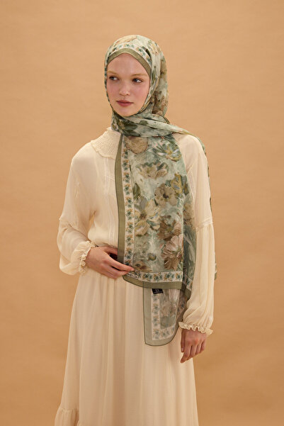 cs camellia scarf Φλωρεντία Μεταξωτό Κρεπ Σάλι - Ελαιόλαδο