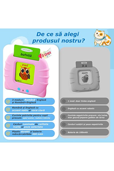AUROV AV Jucărie educativă Aurov, română/engleză, 448 de cuvinte, 112 carduri, pronunție clară, albastru