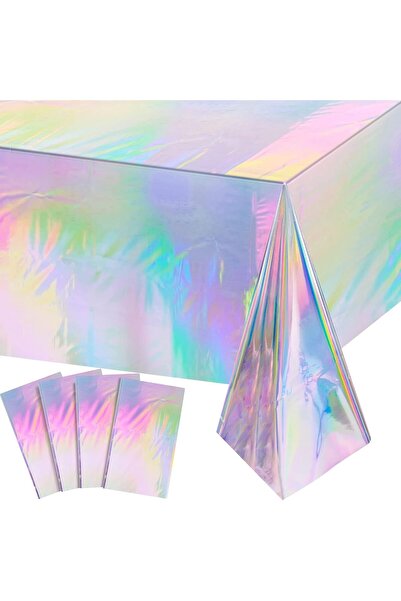 JOYZZZ Rectangle Tablecloths, 4 Pack Iridescence Plastic Tablecloths, Shiny Laser Rectangle Table Co