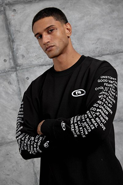 NOMARC Μπλουζάκι Oversize με λεπτομέρεια κειμένου στο μαύρο μανίκι