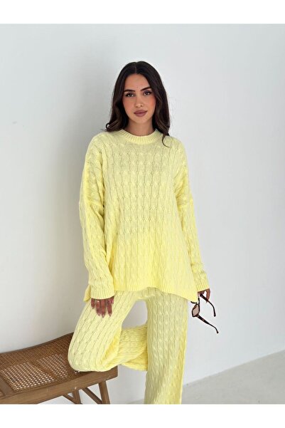 Paraf style طقم بنطلون وسترة فضفاضة بياقة دائرية ونسيج مضفر