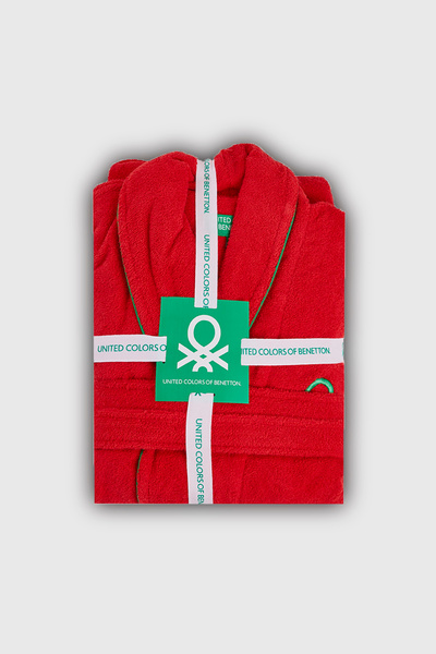 Benetton Home Bathrobe Men Women Unisex Red 100% Cotton
