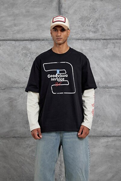 NOMARC Μαύρο φούτερ Goodvısıon με τύπωμα με υπερμεγέθη σχέδιο με μονόχρωμο σχέδιο