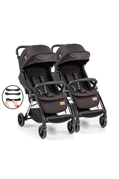 Baby2Go Tulipa Cabin Otomatik Katlanan İkiz Bebek Arabası Siyah