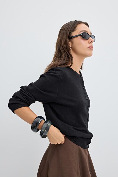 KADRİYE BAŞTÜRK Round Neck Buttoned Knitwear Cardigan Black