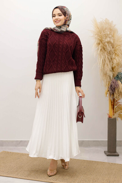 Tesettür Dünyası Πλεκτό πουλόβερ με σχέδιο TSD250222 Βουργουνδία