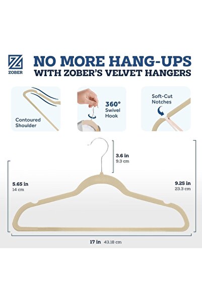 ZOBER Non-Slip Velvet Hangers – Ultra Thin Space-Saving Suit and Clothes Hangers with 360° Swivel